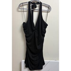 Anthropologie Black Ruched Halter Mini Dress Women’s XL NWT‎